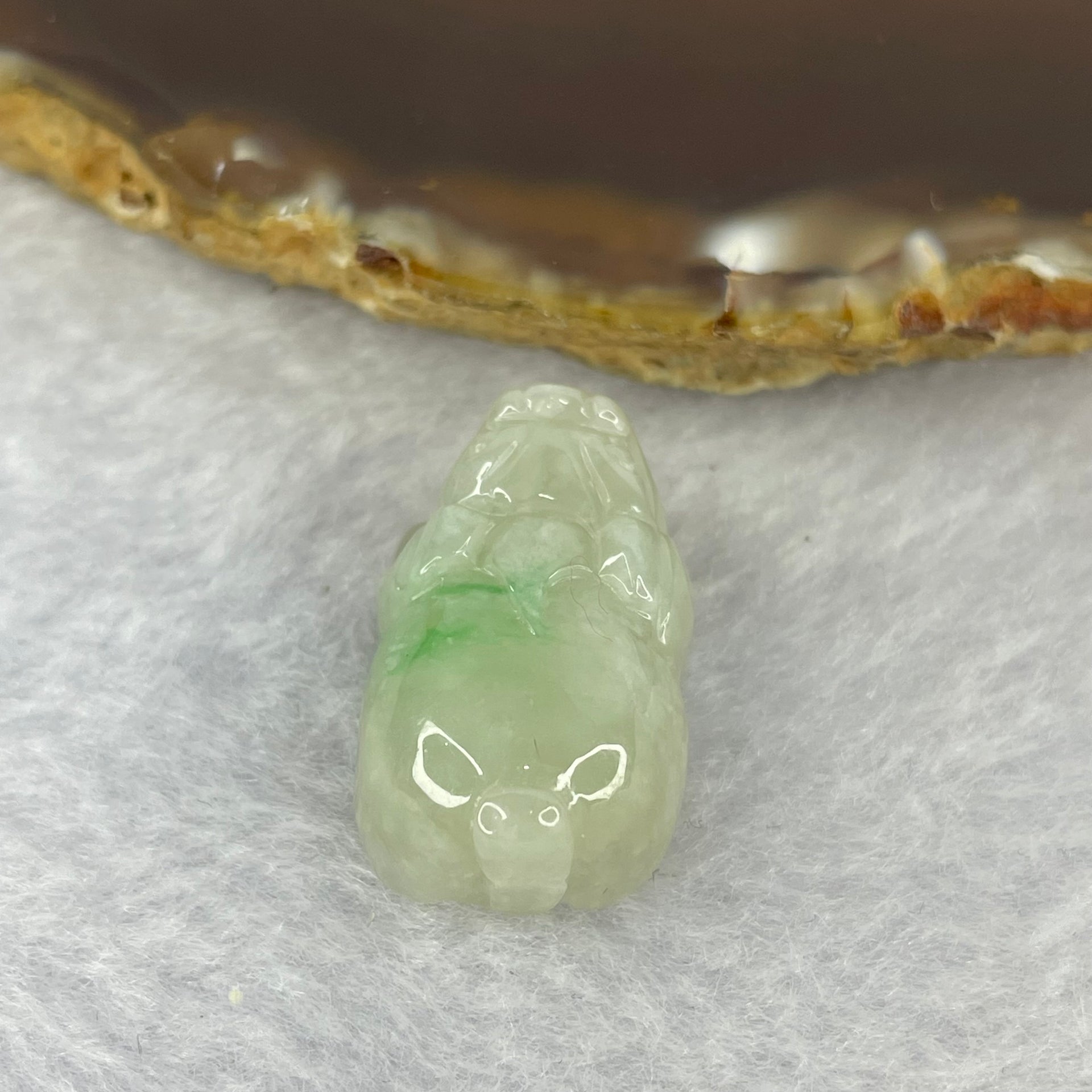Type A Light Green With Apple Green Patches Jadeite Pixiu Pendent A货浅绿加苹果绿飘花翡翠貔貅牌 10.03g 25.2 by 15.5 by 11.8 mm - Huangs Jadeite and Jewelry Pte Ltd