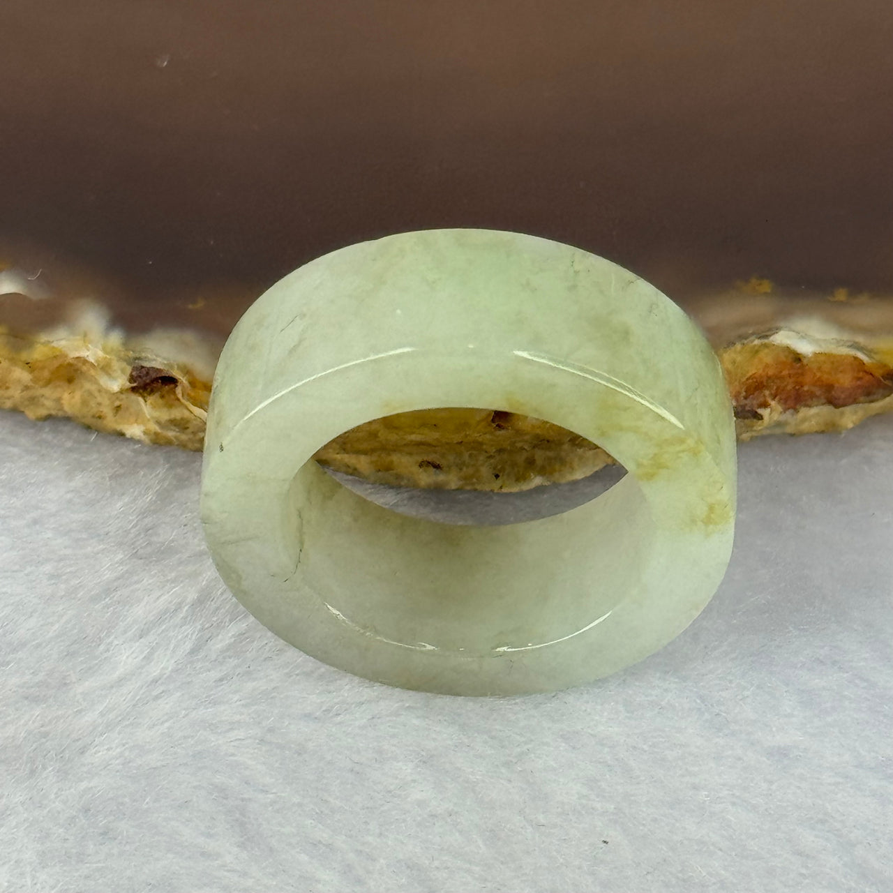 Type A Light Green and Yellow Brown Patches Jadeite Ring 8.91g 9.0 by 4.4mm US8 HK17.6 - Huangs Jadeite and Jewelry Pte Ltd