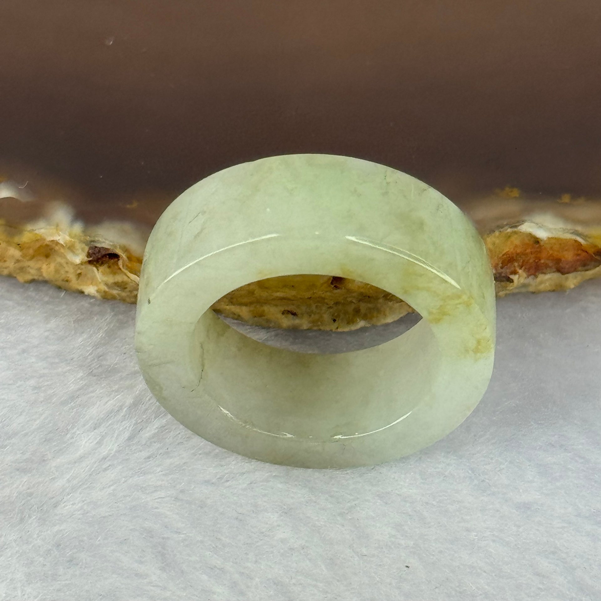 Type A Light Green and Yellow Brown Patches Jadeite Ring 8.91g 9.0 by 4.4mm US8 HK17.6 - Huangs Jadeite and Jewelry Pte Ltd