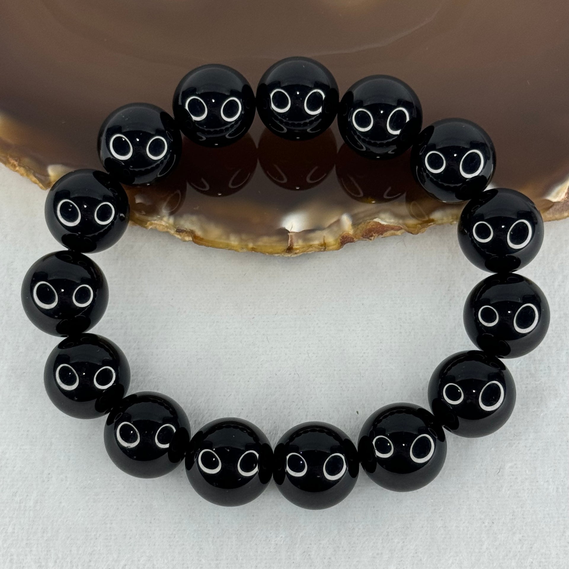 Natural Black Moldavite Meteorite Crystal Beads Bracelet 52.32g 18cm 14.3mm 15 Beads - Huangs Jadeite and Jewelry Pte Ltd