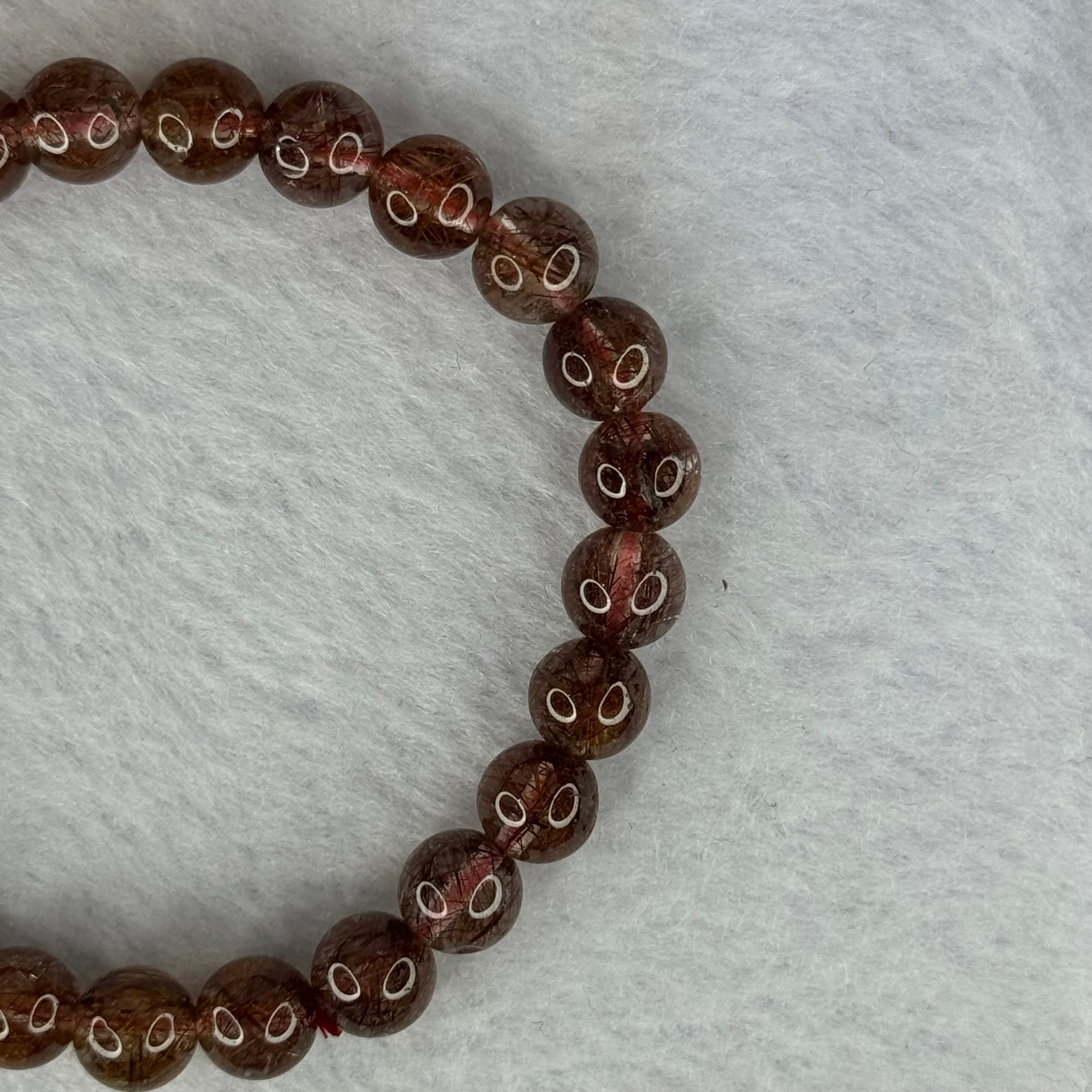 Natural Copper Rutilated Quartz Beads Bracelet 天然銅髮晶手镯 16.01g 16cm 7.9mm 25 Beads - Huangs Jadeite and Jewelry Pte Ltd