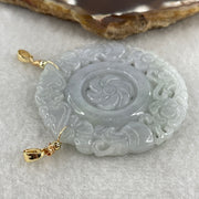 Natural Type A Green Jadeite Flower, Bat & Hulu Pendant in Intricate Hollow Carving | Blessing, Longevity & Good Fortune Talisman (19.17g | 47.4mm) - Huangs Jadeite and Jewelry Pte Ltd