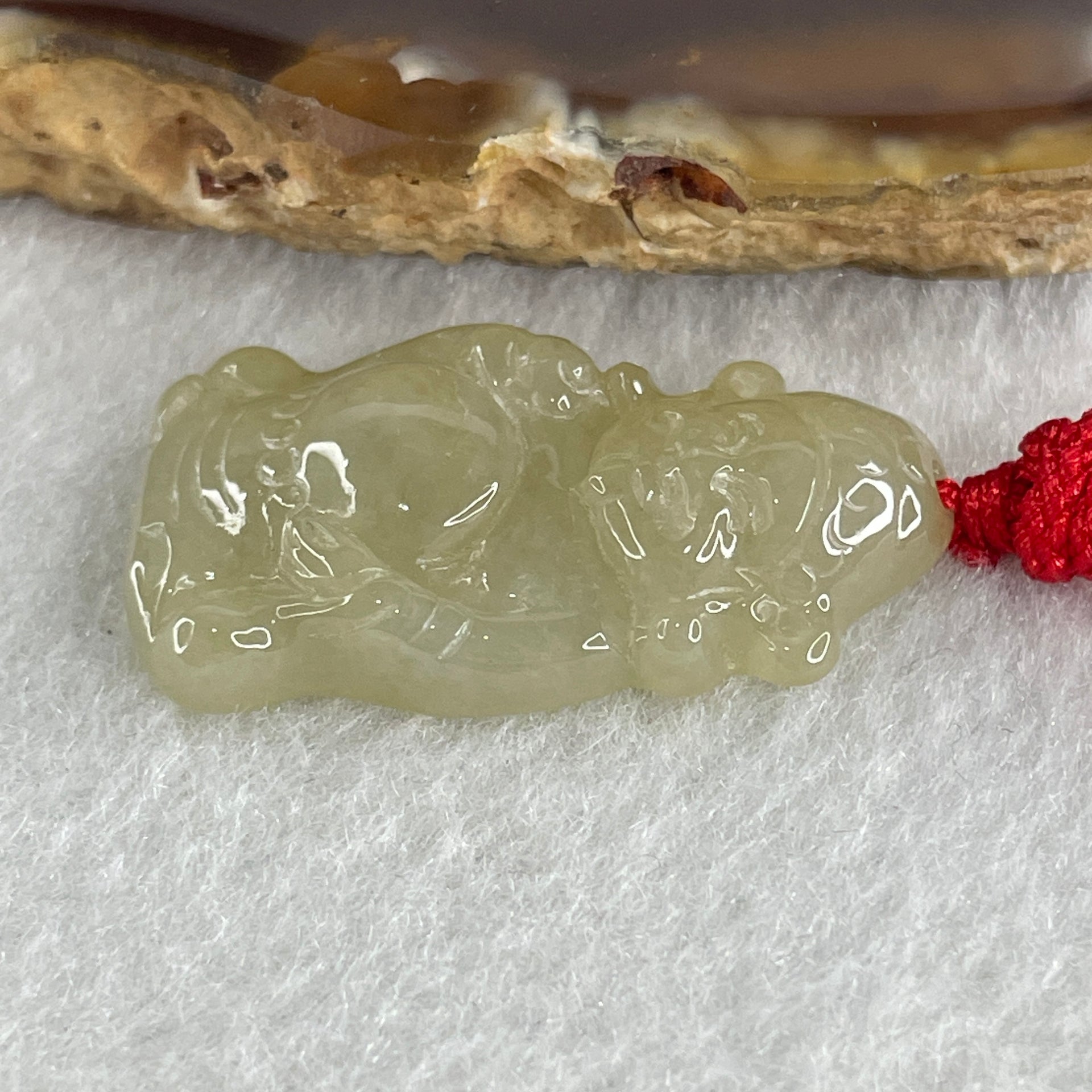 Natural Type A Light Yellowish Jadeite Cai Shen Ye God of Fortune Pendant 5.41g 29.7 by 16.7 by 6.0mm - Huangs Jadeite and Jewelry Pte Ltd