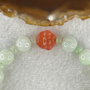 Natural Type A Light Green Jadeite Round Shape Beads with Red Agate Paw Charm Bracelet 29.33g 17cm 10.0mm 14 Beads - Huangs Jadeite and Jewelry Pte Ltd