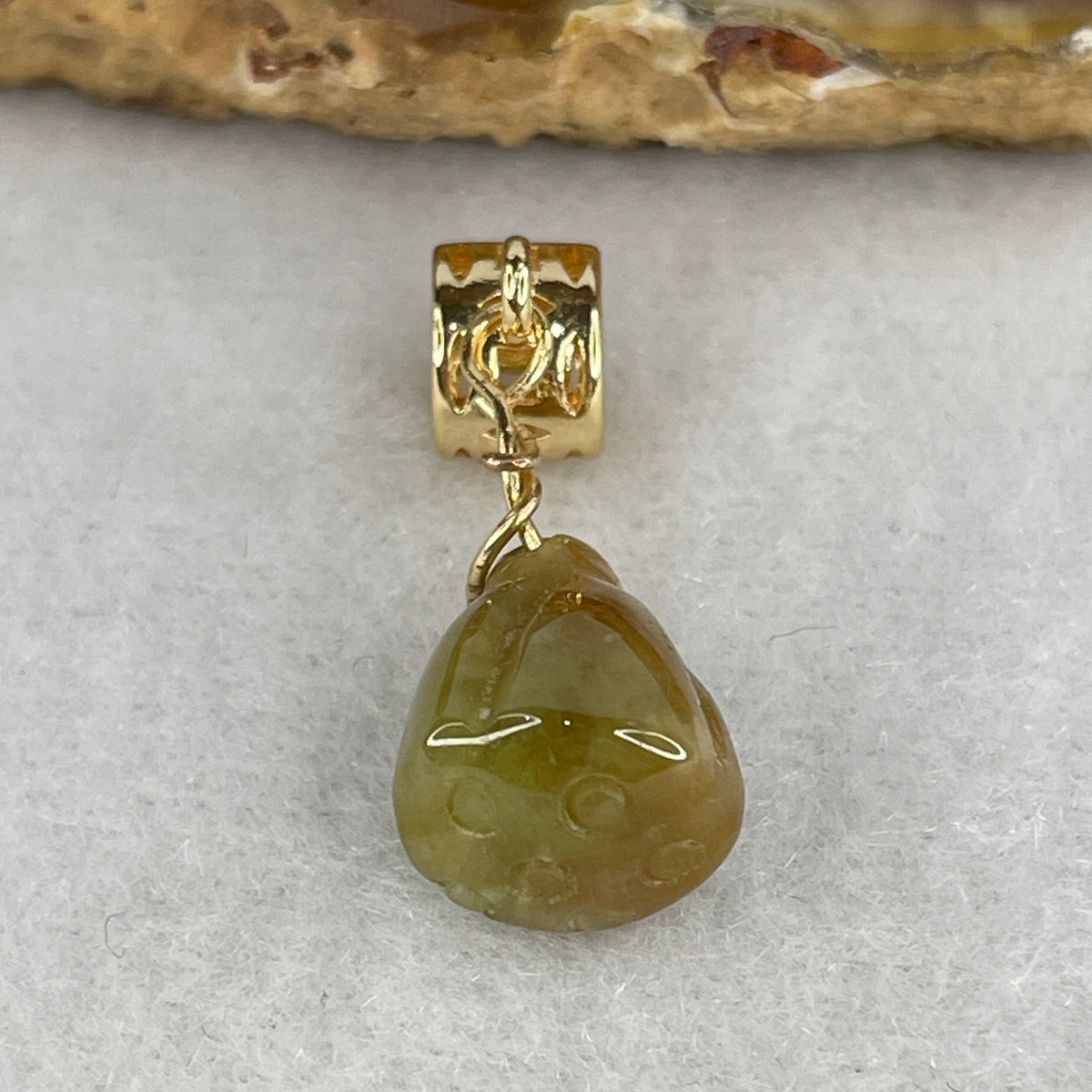 Natural Type A Brownish Green Jadeite Lotus Pendant | 14.1x10.2x9.3mm Charm (2.83g | Spiritual Purity, Earth-Wood Stability & Heart Harmony)
