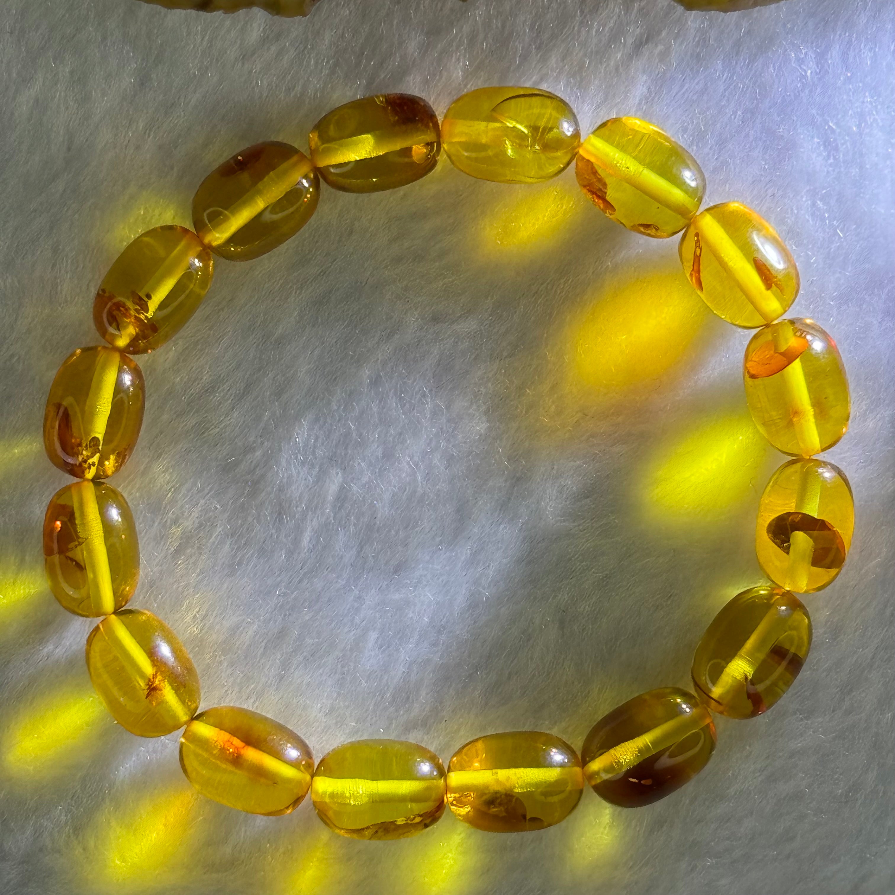 天然金黄色红花琥珀珠手链天然花珀手链7.68g 15cm 8.5mm 16 珠