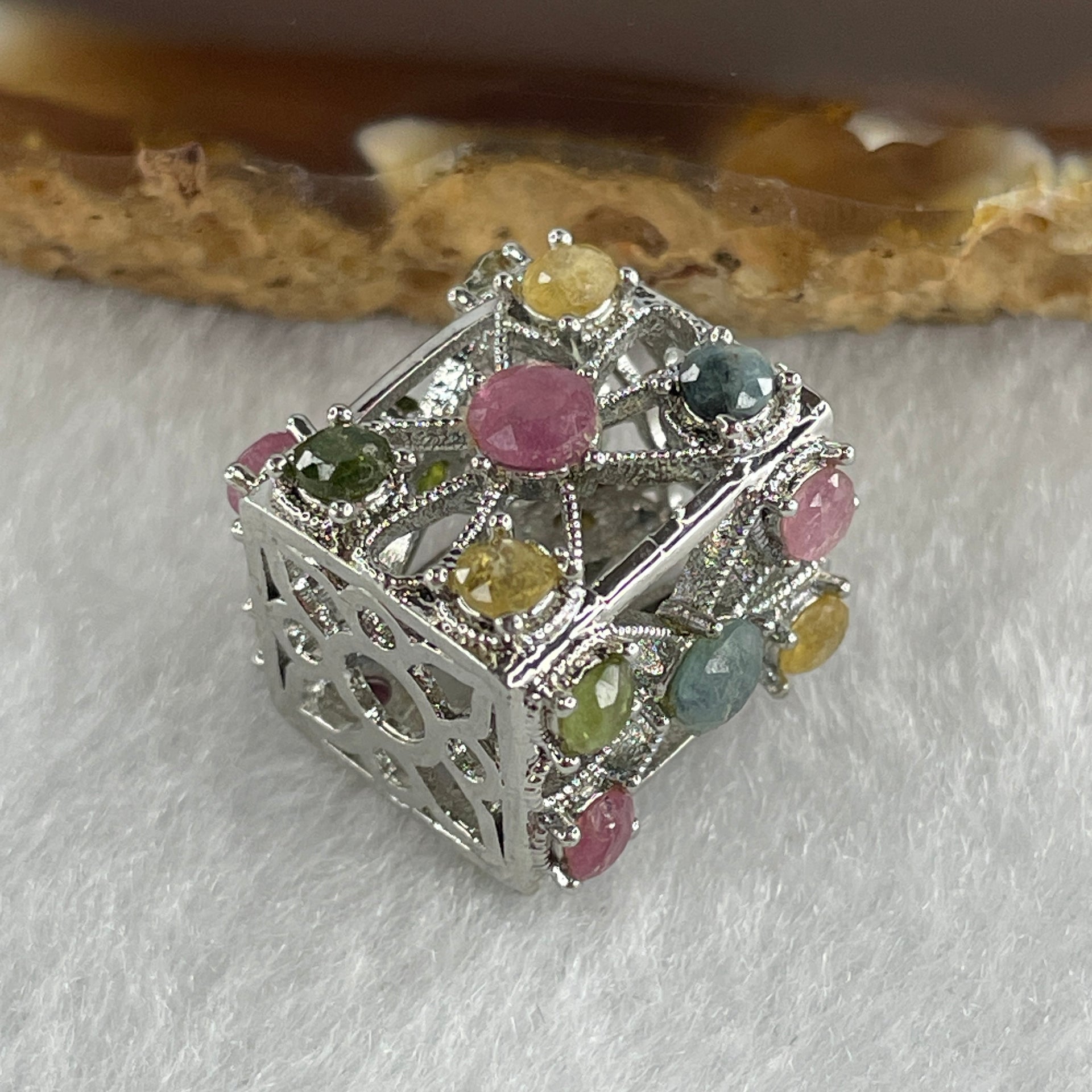 Natural Tourmaline Crystal in S925 Sliver Box Shape Pendant 5.08g 3.9 by 1.5mm - Huangs Jadeite and Jewelry Pte Ltd