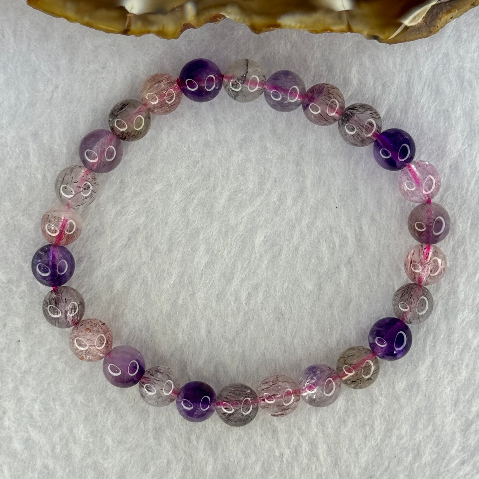Natural Super 7 Beads Bracelet 13.08g 15.5cm 7.4mm 26 Beads - Huangs Jadeite and Jewelry Pte Ltd