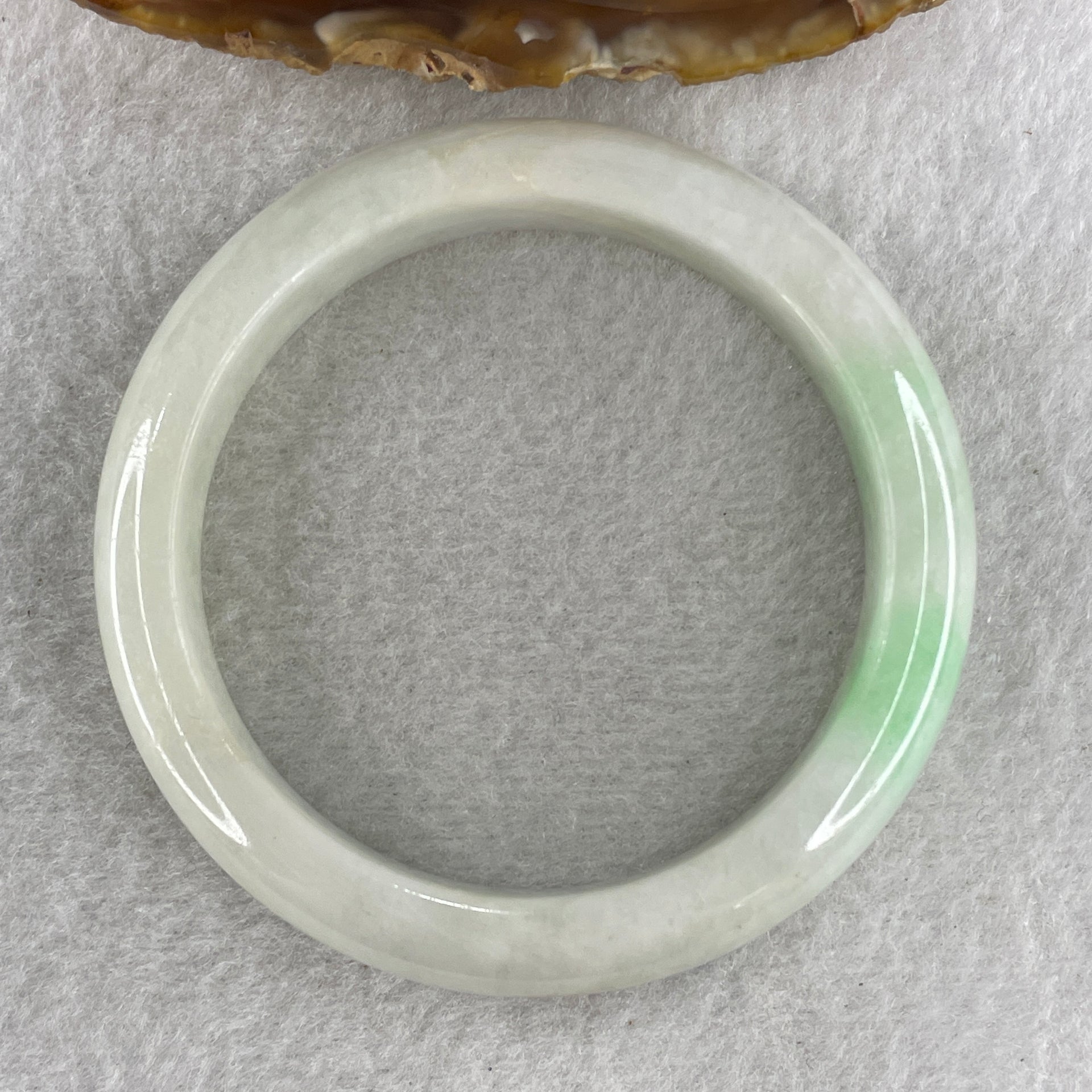 Type A Light Green with Spicy Green Patches Jade Jadeite Bangle 52.23g inner Dia 55.7mm 12.3 by 8.5mm (External Line) - Huangs Jadeite and Jewelry Pte Ltd