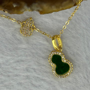 Type A Old Mine Spicy Green Jadeite Hulu with Crystals in S925 Sliver Gold Color Necklace 3.30g 10.1 by 7.0 by 1.0mm - Huangs Jadeite and Jewelry Pte Ltd