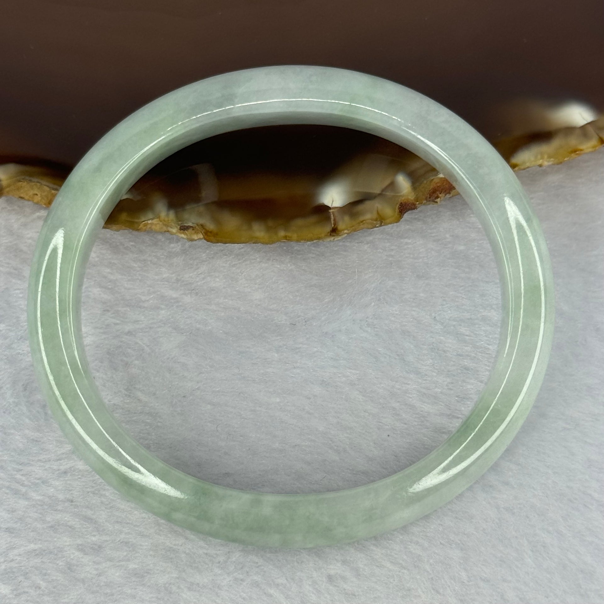 Type A Light Green with Lavender Jadeite Oval Bangle 28.33g Internal Diameter 52.1mm 9.5 by 6.5mm (Very Slight Internal Line) - Huangs Jadeite and Jewelry Pte Ltd