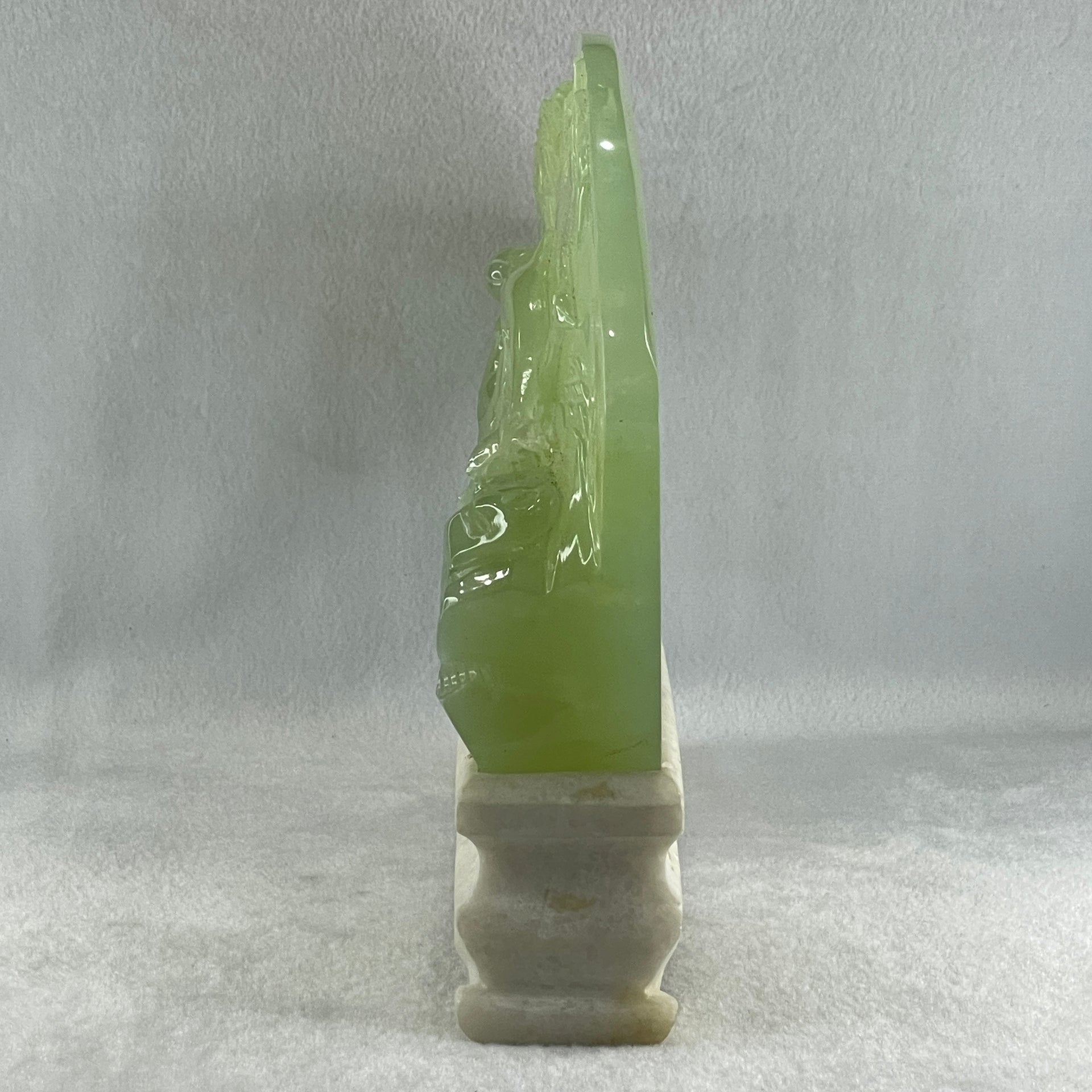 Natural Semi Icy Green Serpentine 3 Seals with Double Whales on Shan Shui with Stone Stand Display  3,486.0g 326.0 by 50.0 by 210.0mm - Huangs Jadeite and Jewelry Pte Ltd