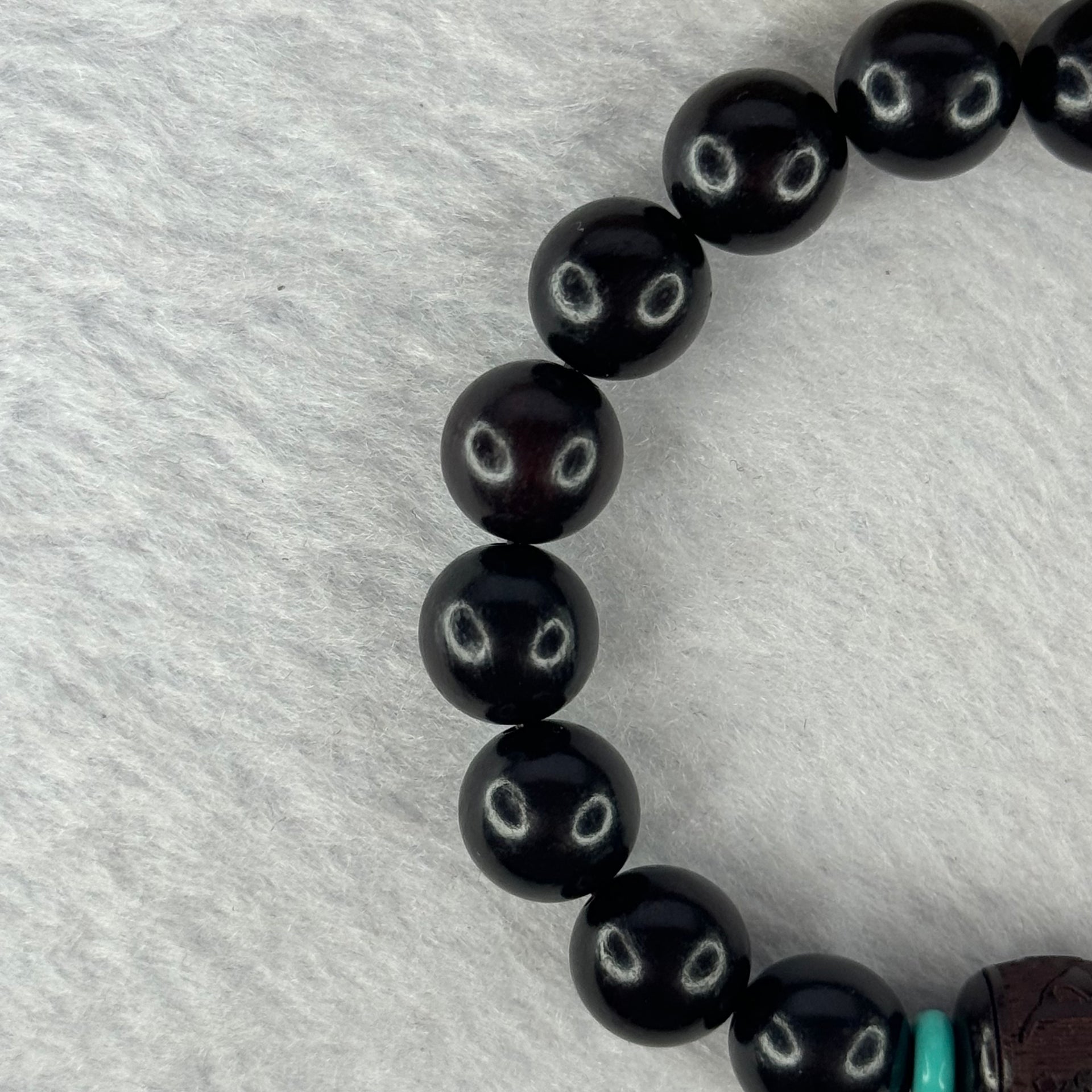 Natural India Zitan 天然小叶字檀木 Om Ma ni Padme Hum 六字真言 Beads Bracelet with Turquoise (Sinking Type) 11.30g 15.5cm 10.0mm 17 Beads, 12.0 by 11.3mm 1 Bead - Huangs Jadeite and Jewelry Pte Ltd