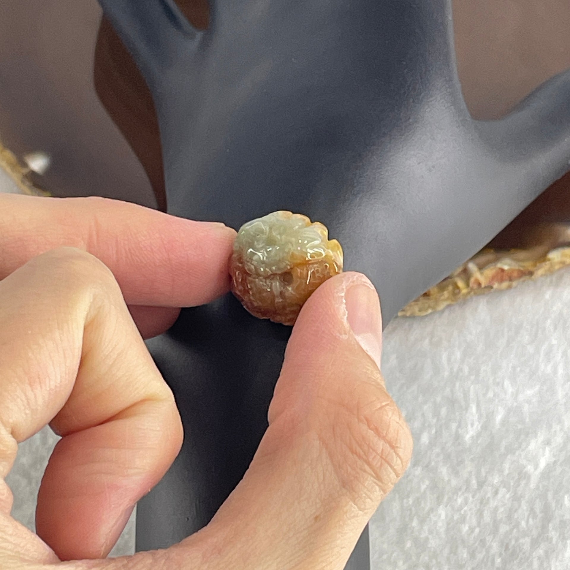 Natural Type A Reddish Brown with Light Green Jadeite Dragon Charm 6.00g 16.6 by 15.9 by 14.1mm - Huangs Jadeite and Jewelry Pte Ltd