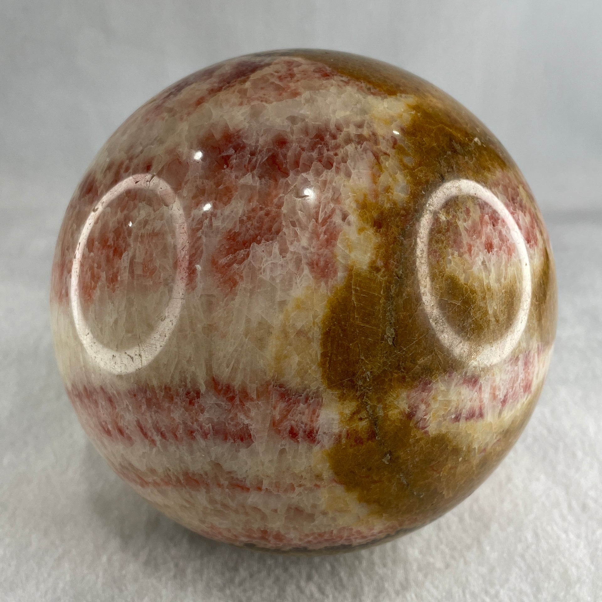 Natural Pink Brown Calcite Sphere Ball with Wooden Stand Display 2,818.4g 122.0 by 170.0mm - Huangs Jadeite and Jewelry Pte Ltd