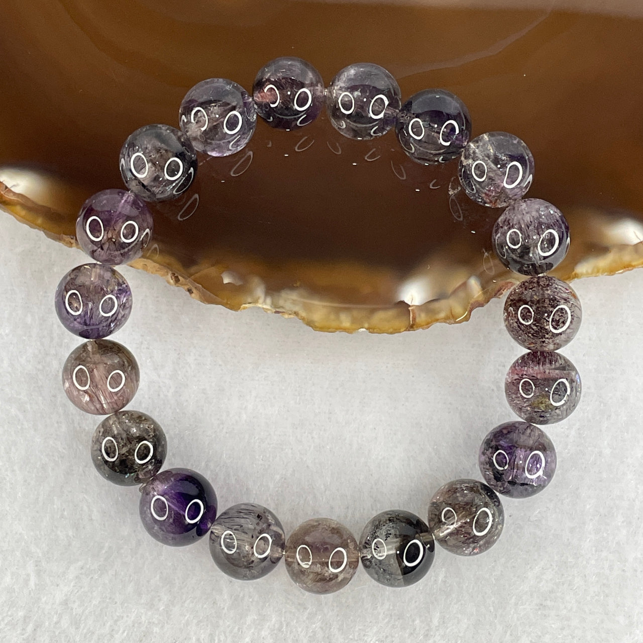Certified Very Good Grade Natural Fully Transparent Black Super 7 Crystal Bead Bracelet | 10.8mm Black Super 7 (32.28g | 16.5cm Wrist Sizing | 19 Beads)
