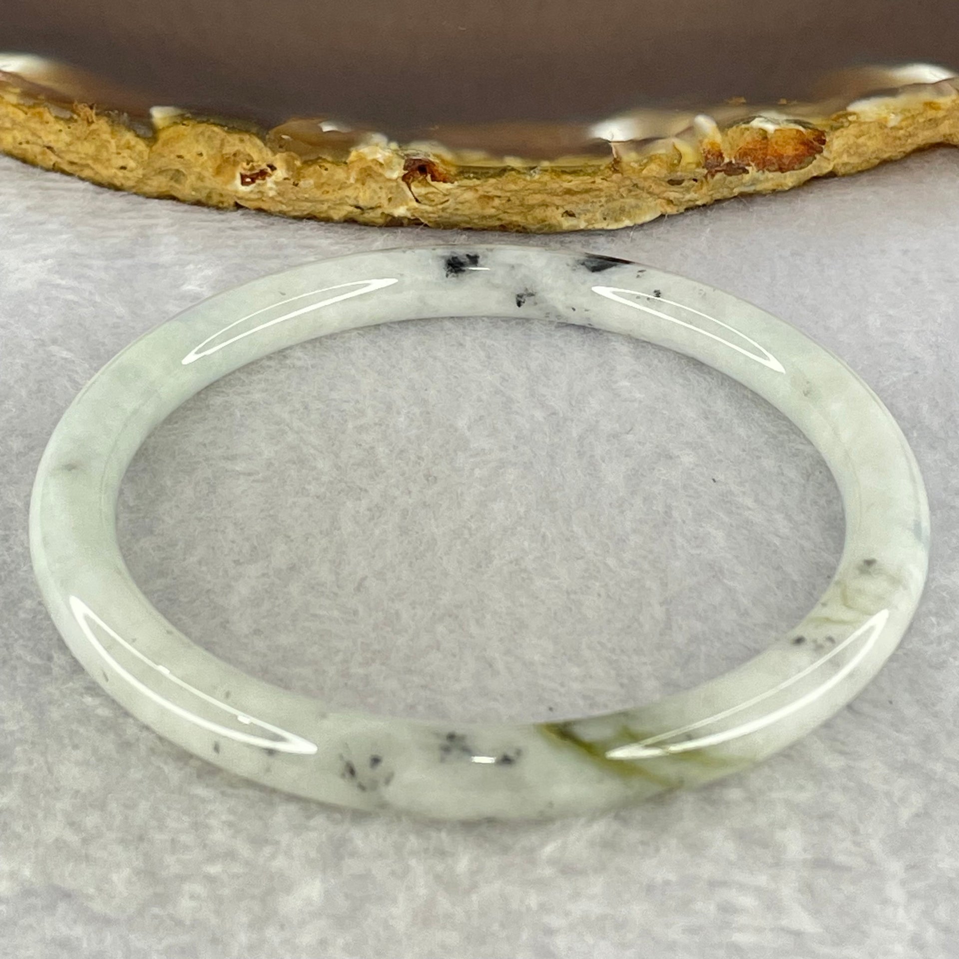 Type A Faint Lavender with Moss Green and Grey Patches Jadeite Bangle Internal Diameter 59.7mm 23.90g 6.8 by 6.8mm (External Lines) - Huangs Jadeite and Jewelry Pte Ltd