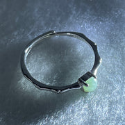 Type A Apple Green Cabochon Jadeite in S925 Sliver Bamboo Ring (Adjustable Size) 1.07g 3.8 by 2.5mm - Huangs Jadeite and Jewelry Pte Ltd