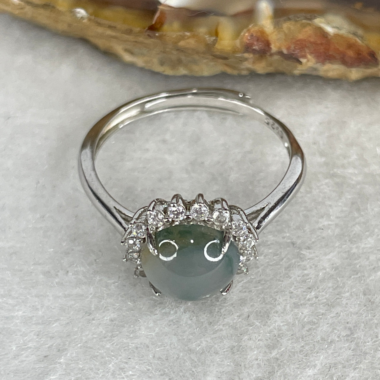 Type A Icy Light Blueish-Green Jadeite Ultra-High Dome Ring | Liquid-Glass Translucent Orb | Solid S925 Sterling Silver Setting | Smart Adjustable Sizing (2.10g 8.4x5.0mm)