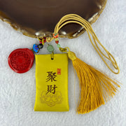 Natural Red Cinnabar Deer on Lotus Flower Pendent with Lucky Charm Bag for Good Wealth and Good Relationship 34.20g 33.2 by 30.9 by 7.5mm - Huangs Jadeite and Jewelry Pte Ltd
