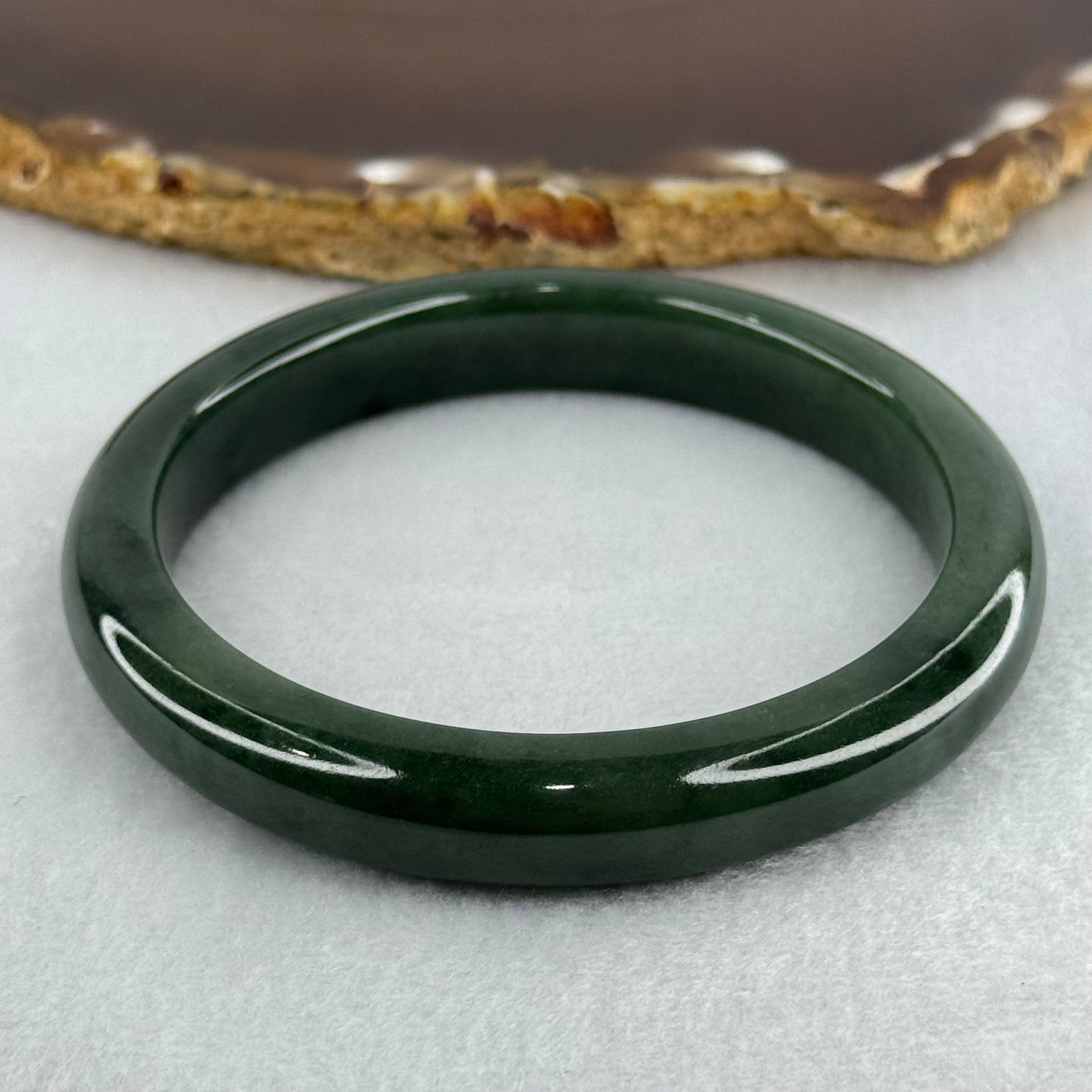 Type A Dark Blueish Green Jadeite Bangle Internal Diameter 58.2mm 48.09g 10.7 by 8.3mm (Slight Internal Lines) - Huangs Jadeite and Jewelry Pte Ltd