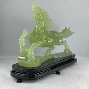 Natural Light Green Serpentine Victory Horse with Wooden Stand Display 1,274.6g 255.0 by 90.0 by 183.0mm - Huangs Jadeite and Jewelry Pte Ltd