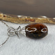 Natural Amber Pendent In S925 Sliver Necklace 15.89g 32.2 by 18.9mm - Huangs Jadeite and Jewelry Pte Ltd
