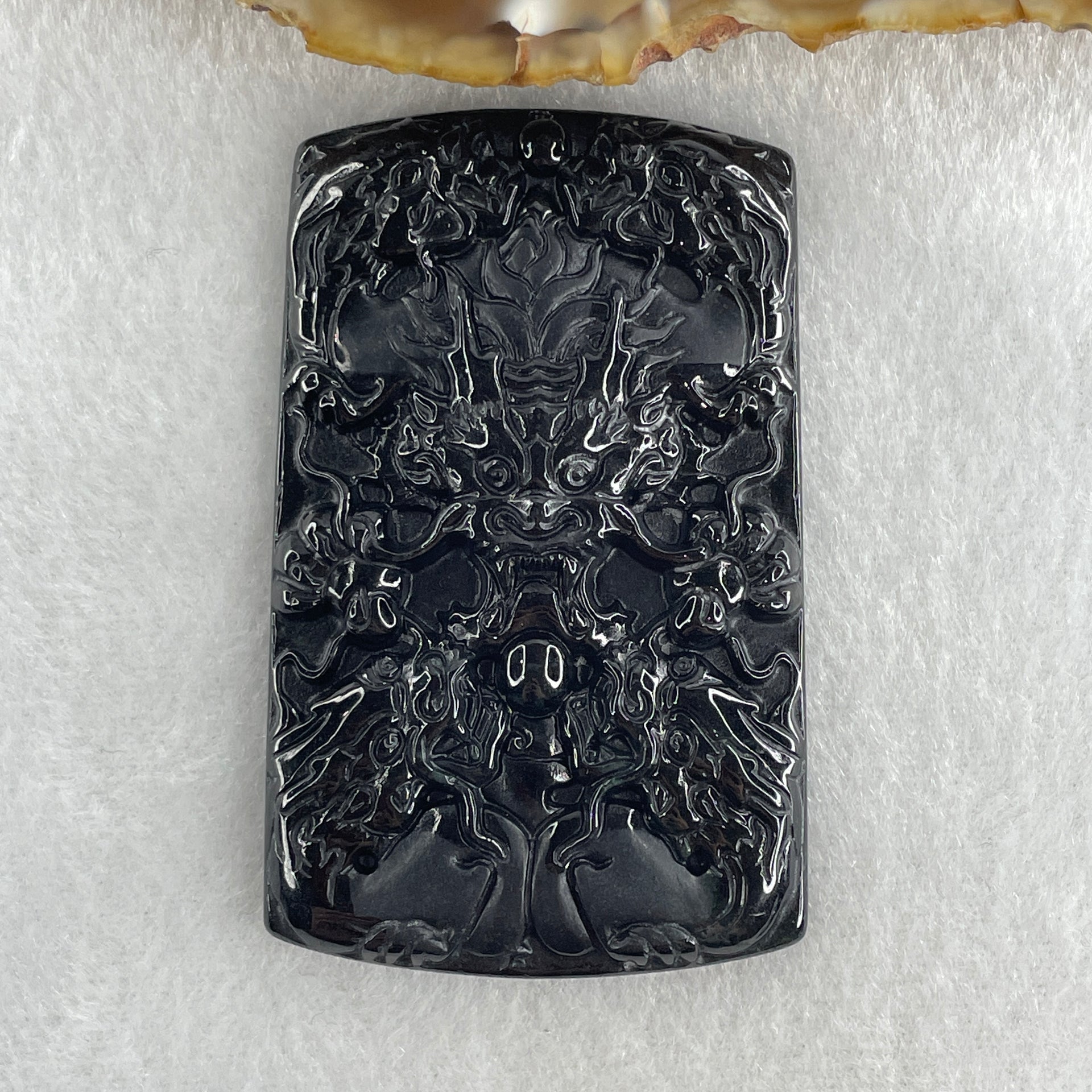 Type A Opaque to Partial Translucent Black Omphacite Jadeite 5 Dragons Pendant 32.20g 64.7 by 40.0 by 8.0mm - Huangs Jadeite and Jewelry Pte Ltd