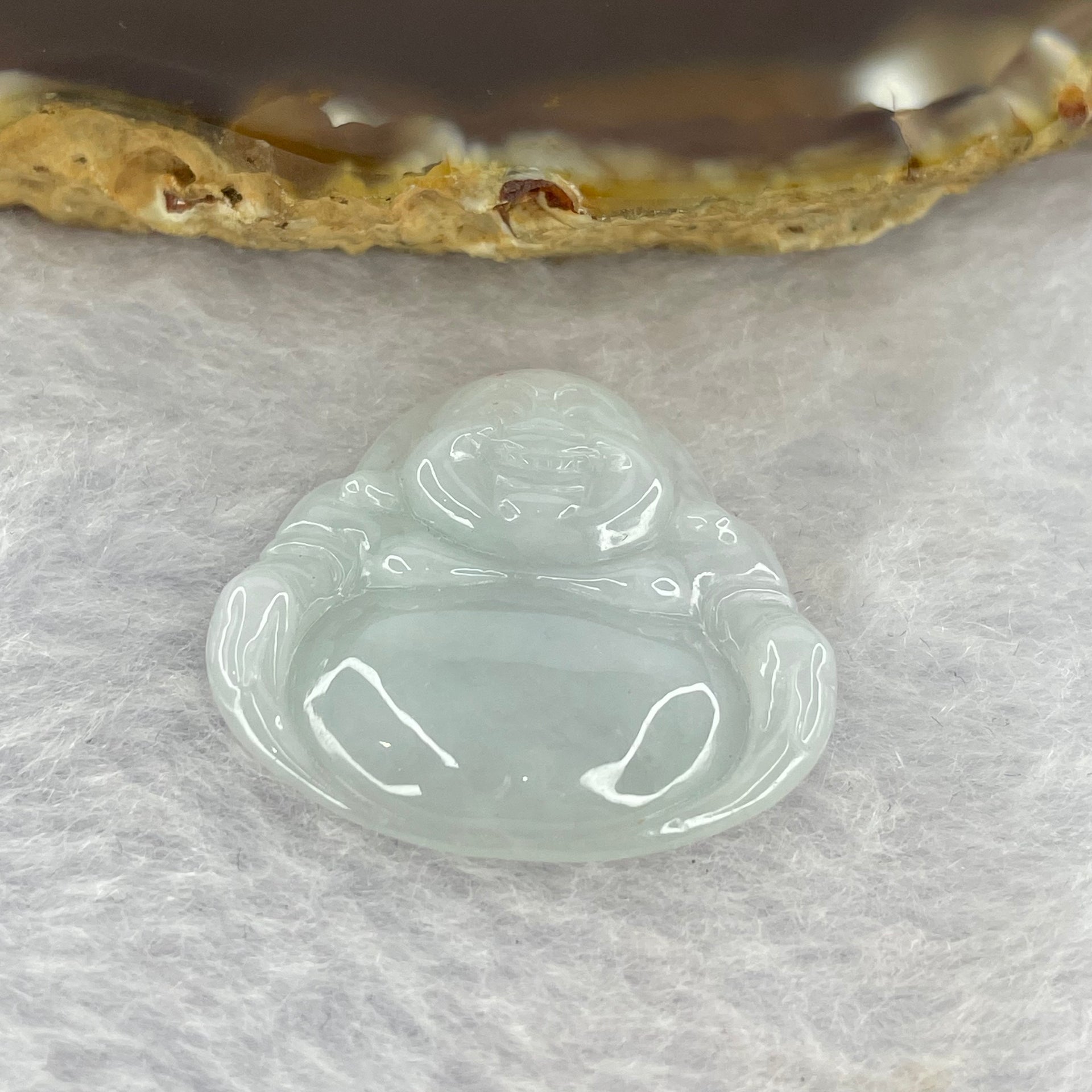 Type A Green Lavender Jadeite Milo Buddha Pendant 4.39g 27.8 by 25.2 by 4.3mm - Huangs Jadeite and Jewelry Pte Ltd