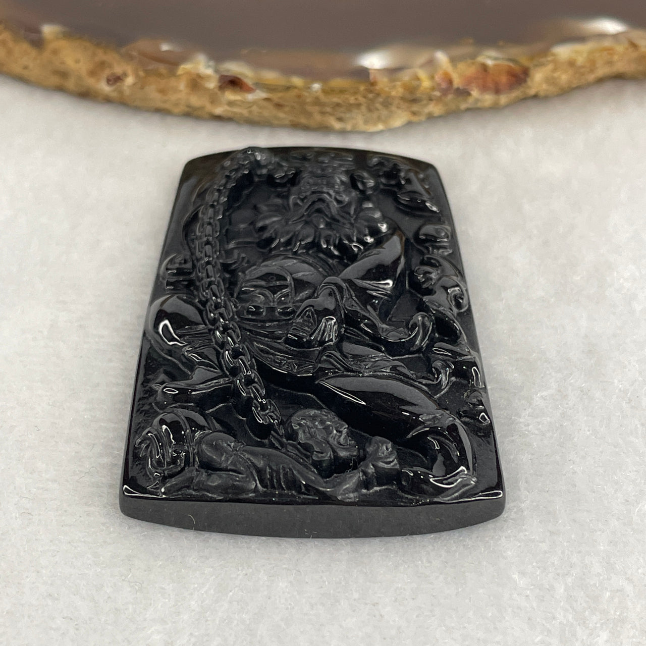Certified Type A Opaque Black Omphacite Jadeite Zhong Kui Pendant | Demon Slayer & Ultimate Protection Talisman (25.68g | 60.7 x 37.7 x 8.2mm)