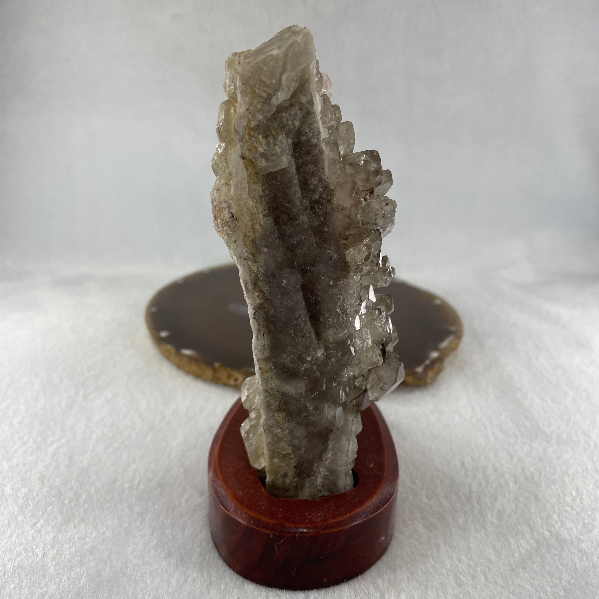 Natural Smoky Quartz Rough Irregular Shape Display in Wooden Stand 353.99g 90.7 by 60.9 by 142.8mm - Huangs Jadeite and Jewelry Pte Ltd