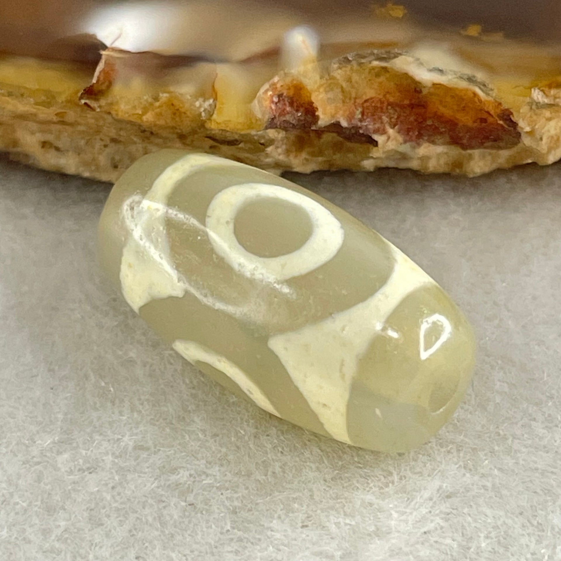 Natural Powerful Tibetan Old Oily Agate 3 Eyes Dzi Bead Heavenly Master (Tian Zhu) 三眼天诛 3.31g 20.1 by 10.6mm - Huangs Jadeite and Jewelry Pte Ltd
