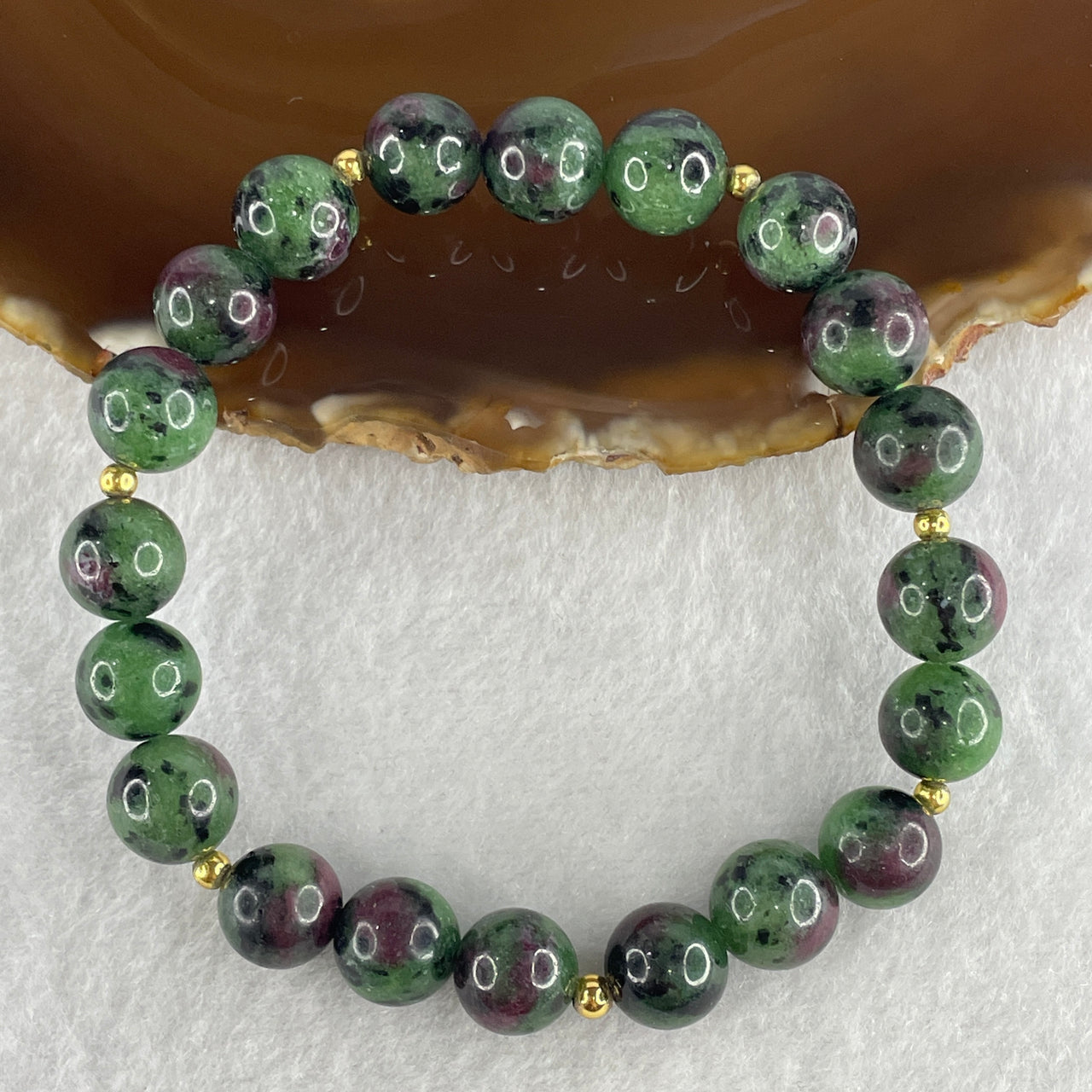 Certified Natural Ruby Zoisite Beads Bracelet 35.68g 17.5cm 10.5mm 20Beads