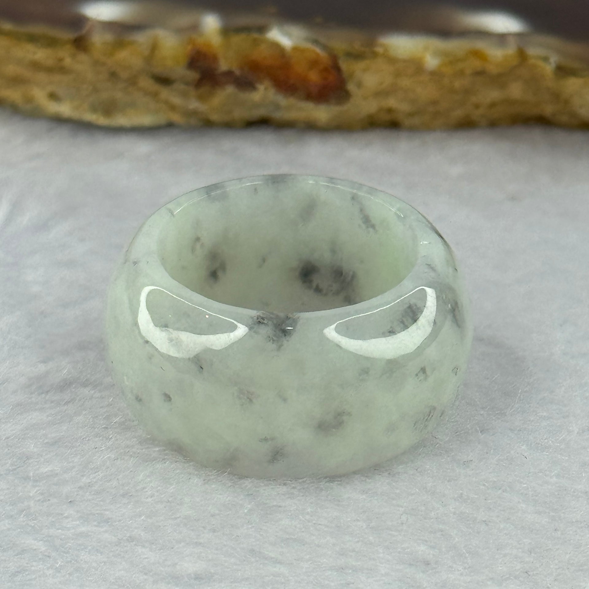 Type A Light Grey with Grey Wuji Piao Hua Jadeite Ring 10.22g 13.3 by 4.4mm US8.5 HK19 - Huangs Jadeite and Jewelry Pte Ltd