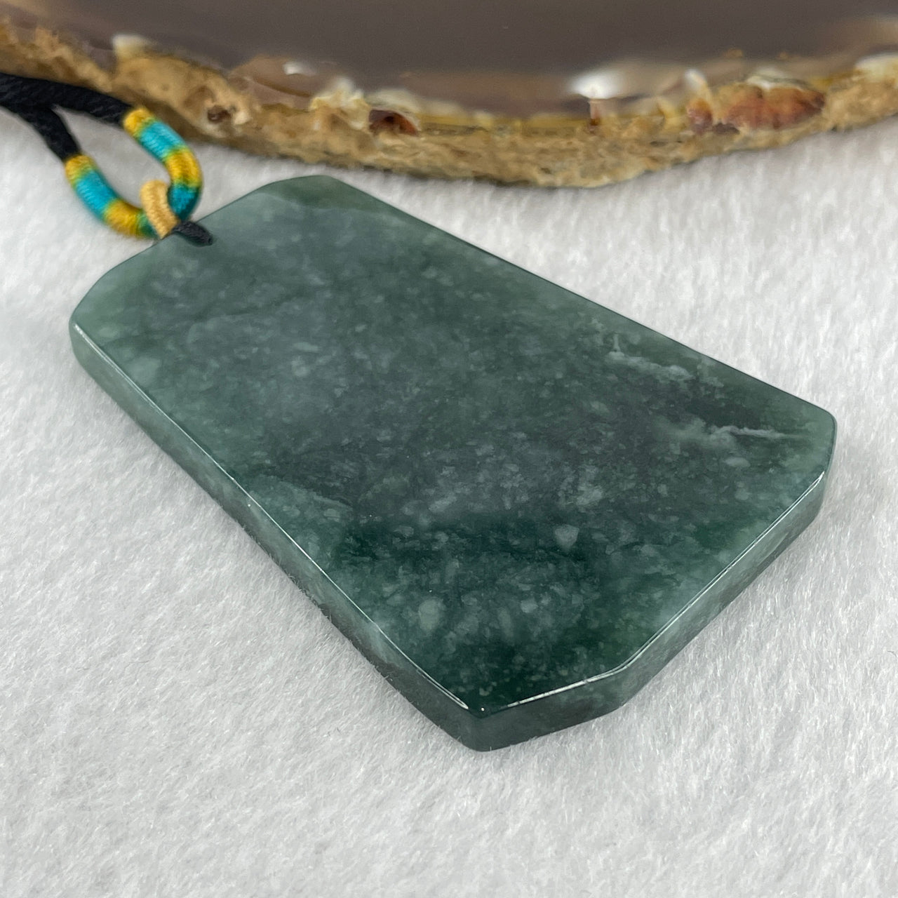 Natural Type A Blueish Green Jadeite Wu Shi Pai Pendant 34.34g 57.2 by 40.0 by 5.0mm