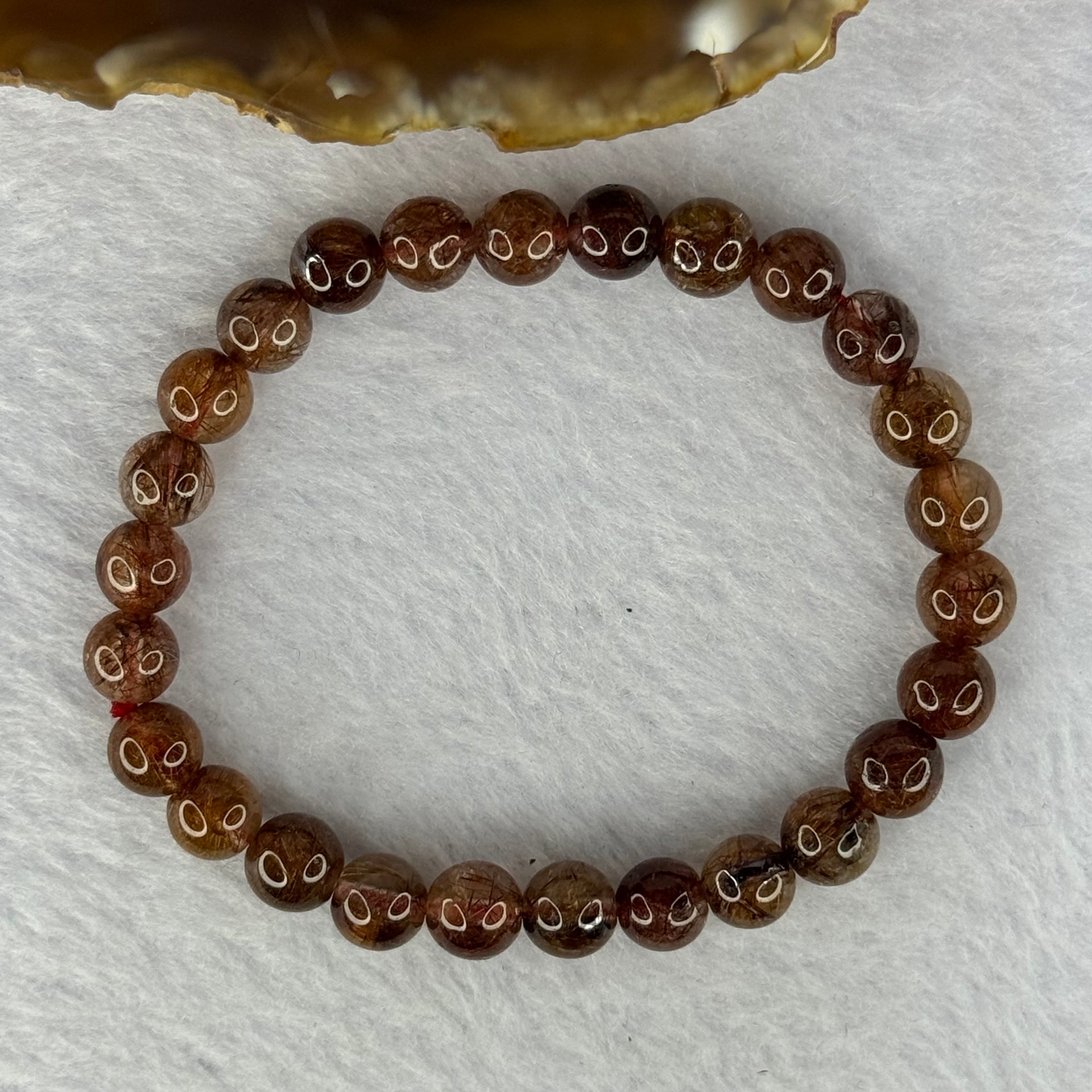 Natural Copper Rutilated Quartz Beads Bracelet 天然銅髮晶手镯 13.32g 15.5cm 7.5mm 26 Beads - Huangs Jadeite and Jewelry Pte Ltd
