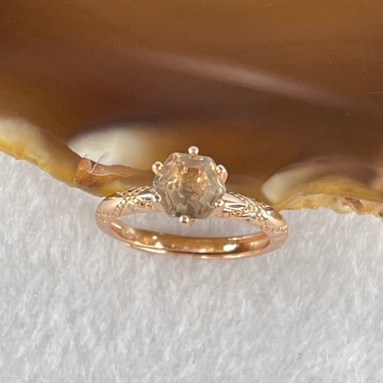 Champagne Color Cubic Zircoina in S925 Sliver in Rose Gold Color Ring 2.17g 6.3 by 3.6mm - Huangs Jadeite and Jewelry Pte Ltd