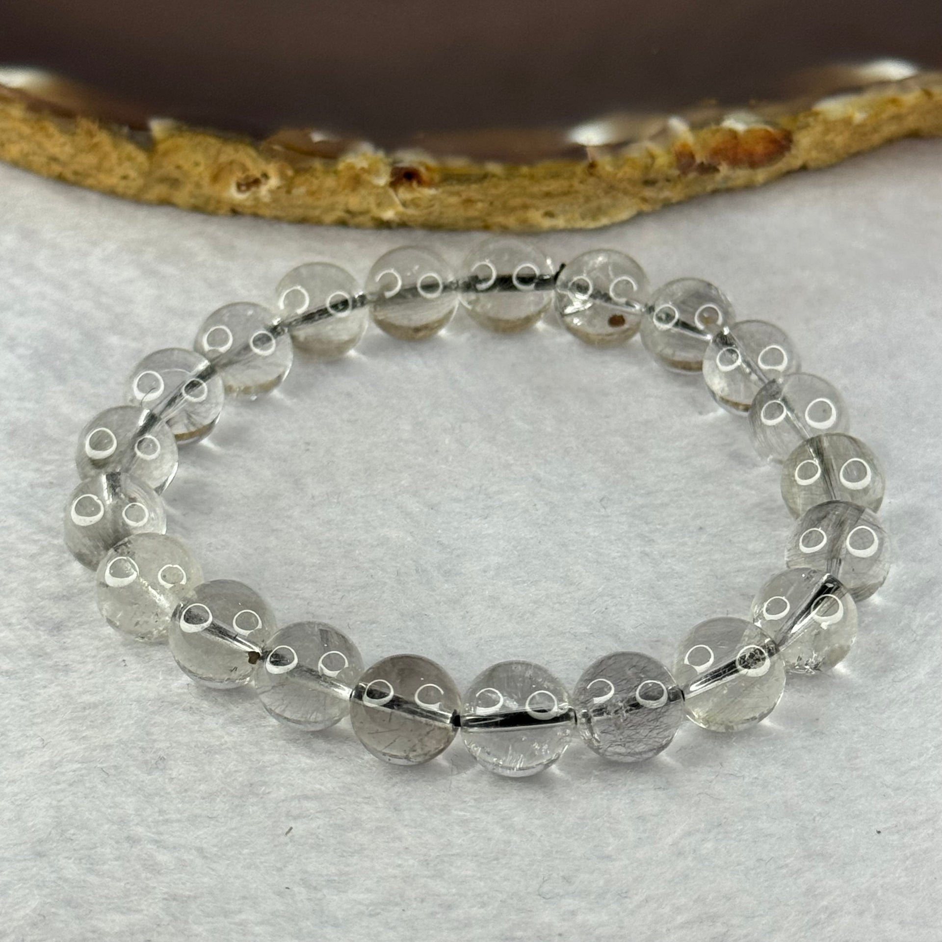 Natural Titanium Rutilated Clear Quartz 20.83g 16cm 9.2mm 21 Beads - Huangs Jadeite and Jewelry Pte Ltd