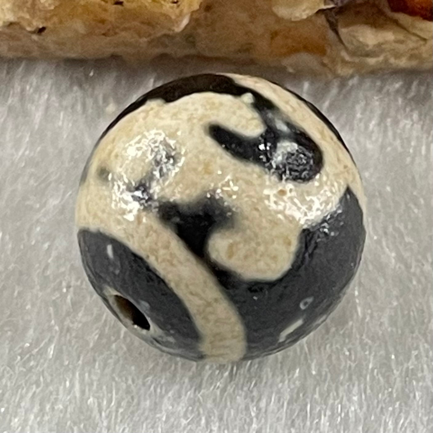 Natural Powerful Tibetan Old Oily Brown Yellowish White Agate Green Tara Dzi Bead Heavenly Master (Tian Zhu) 绿度母天珠 1.47g 10.0 by 10.4mm - Huangs Jadeite and Jewelry Pte Ltd