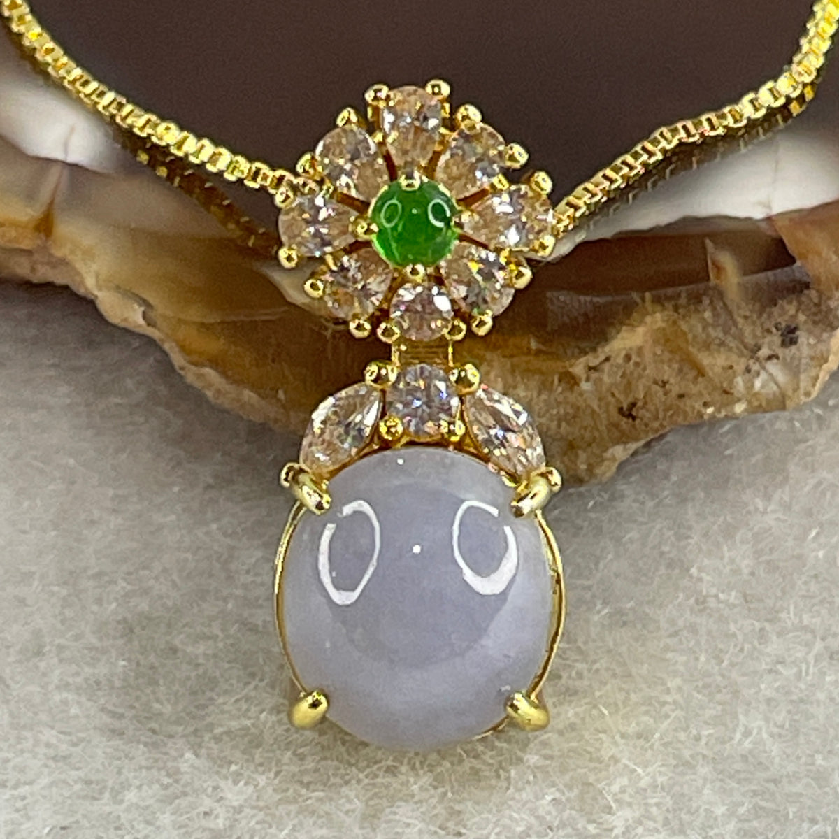 Natural Type A Lavender Jadeite Cabochon Necklace in Gold-Colored S925 Silver | (4.87g | 42cm S925 | 10.0 x 8.8 x 4.5mm | Noble Elegance & Abundance Anchor, Feng Shui Prosperity Necklace) - Huangs Jadeite and Jewelry Pte Ltd