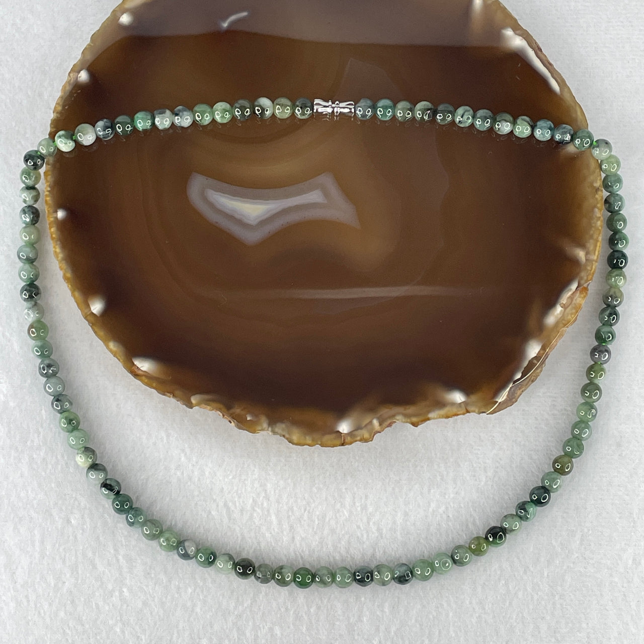 Natural Type A Green & Blueish Green Jadeite Beads Necklace | 100% Untreated Water-Tone Strand | Fine Fei Cui Statement Jewelry (30.82g | 50cm | 6.0mm | 89 Beads)