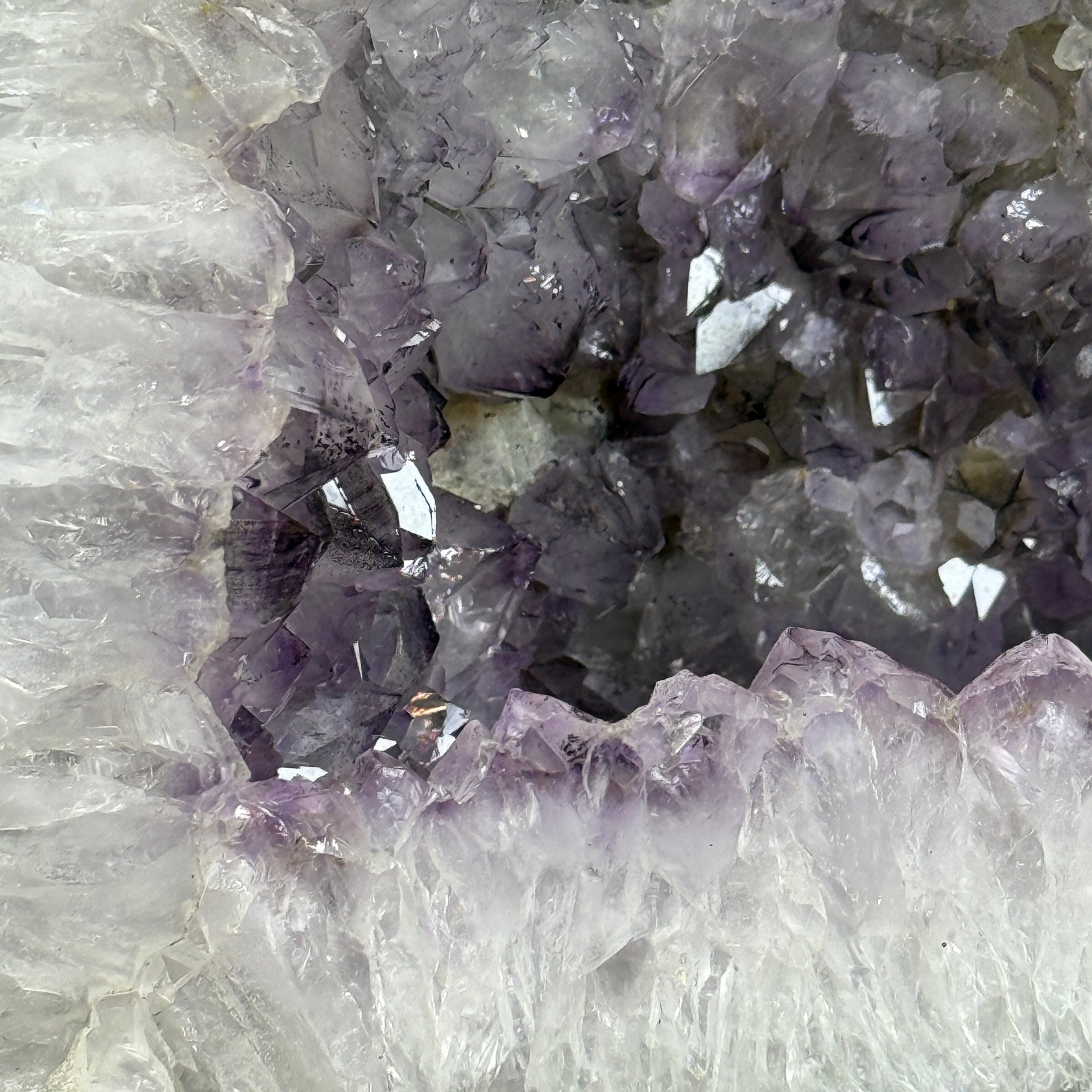 Natural Triangular Shape Amethyst Cave with Wooden Display 12,879.2g 285.0 by 240.0 by 300.0mm - Huangs Jadeite and Jewelry Pte Ltd