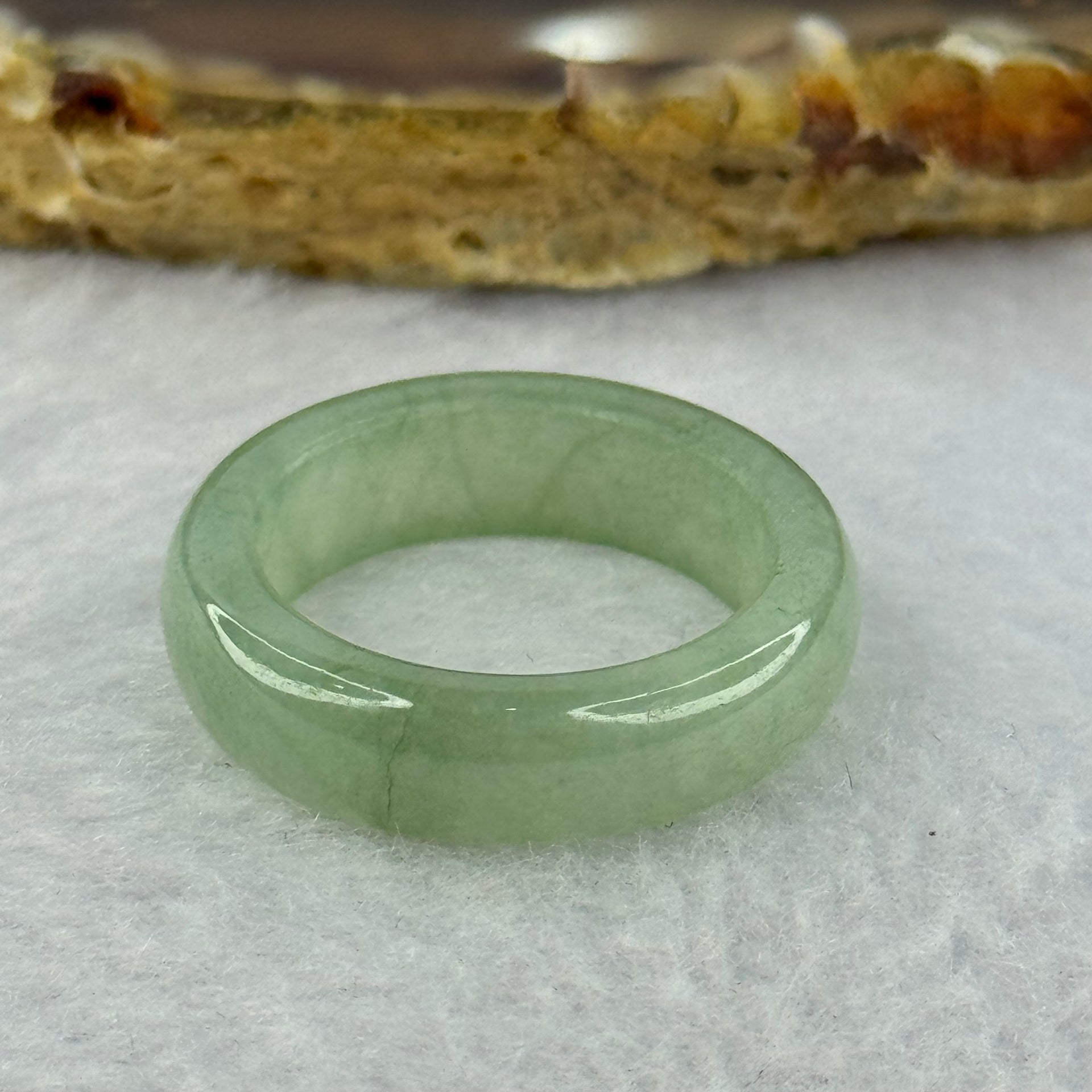Type A Semi Icy Green Jadeite Ring 3.85g 6.1 by 3.7mm US7.25 HK16 - Huangs Jadeite and Jewelry Pte Ltd