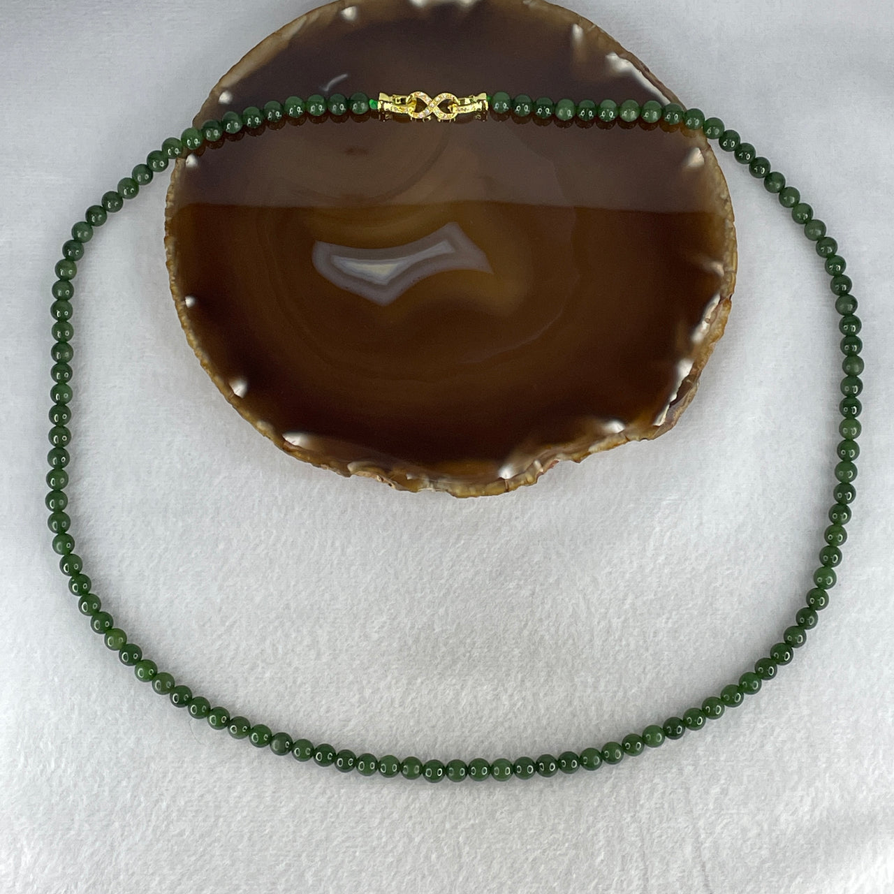 Certified Natural Nephrite Necklace 40.21g - 6.1mm x 107 Beads - 66cm Length - Full Green Grade A Untreated Nephrite Jade Jewelry