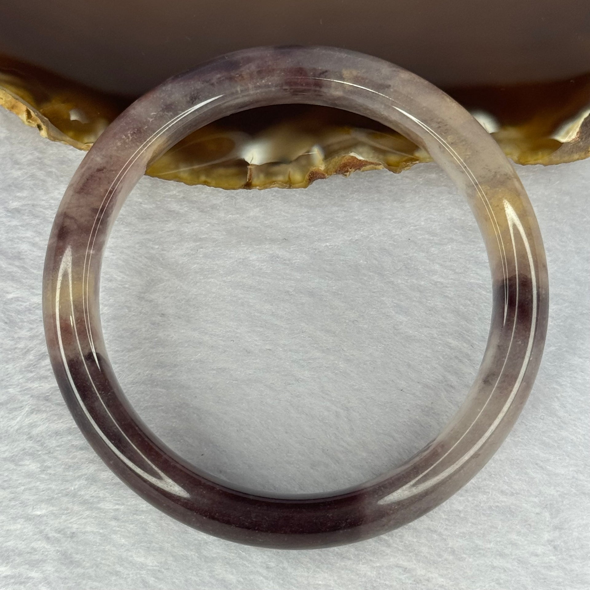 Transparent Quartzite Jade Dark Purple with Purple and Yellow Patches Bangle 天山玉手镯 Internal Diameter 54.8mm 40.68g 12.4 by 7.8mm - Huangs Jadeite and Jewelry Pte Ltd