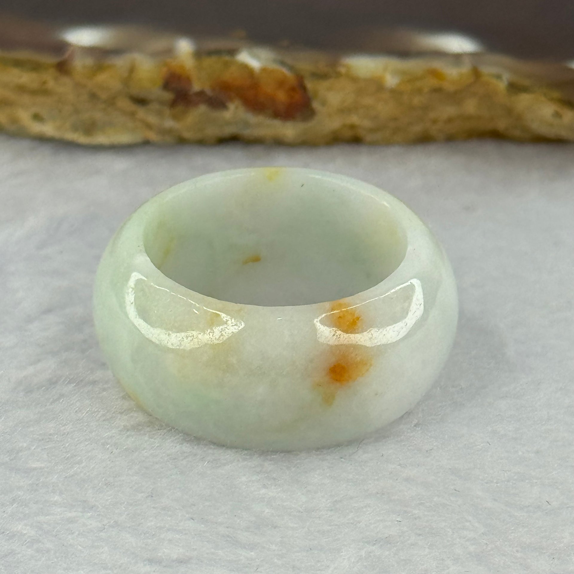 Type A Light Lavender Green with Brownish Red Patches Jadeite Ring 10.30g 12.8 by 4.2mm US10.75 HK24.25 (Slight Rough) - Huangs Jadeite and Jewelry Pte Ltd