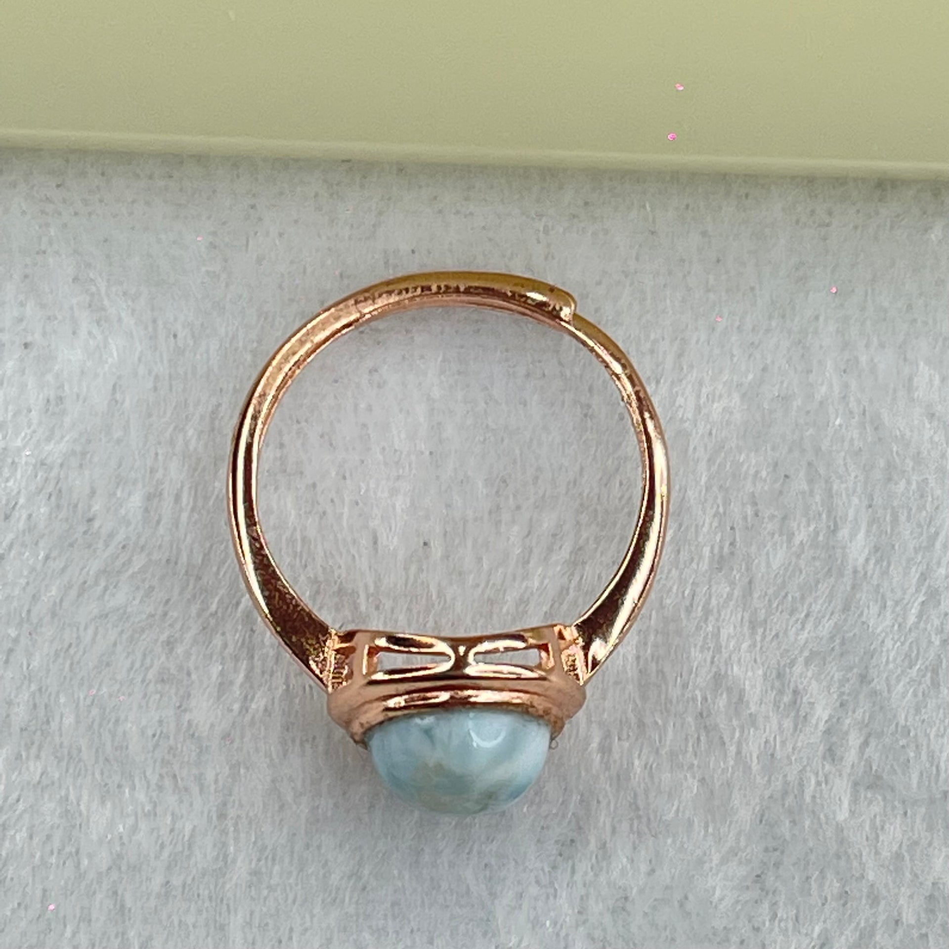 Natural Larimar in S925 Silver Rose Gold Color Ring (Adjustable Size) 2.55g 9.9 by 8.0 by 5.0mm - Huangs Jadeite and Jewelry Pte Ltd