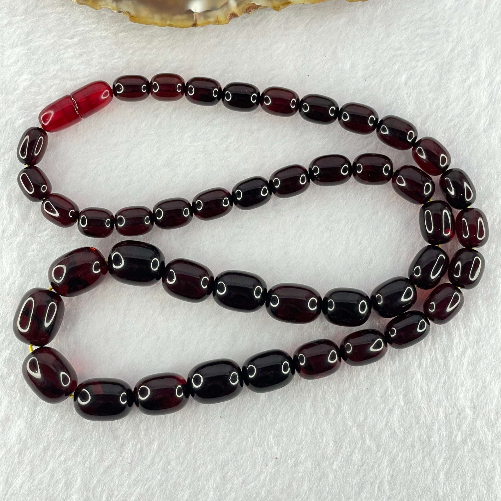 Natural Blood Red Amber Beads Bracelet 天然血珀手链 27.99g 48cm 7.3-11.5mm 43 Beads - Huangs Jadeite and Jewelry Pte Ltd