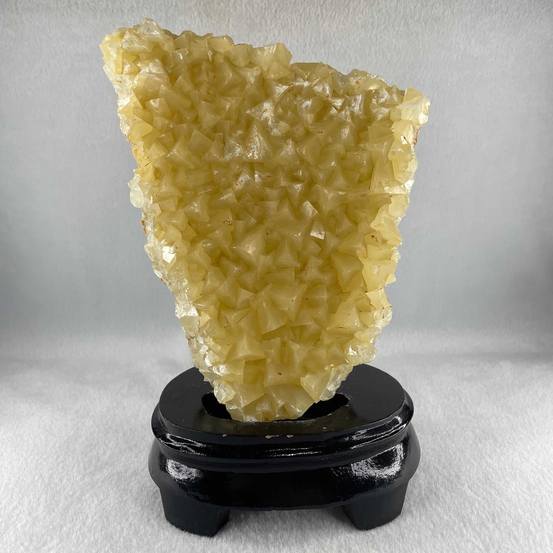 Natural Yellowish White Calcite Rough with Wooden Stand 1,246.2g 170.0 by 92.6 by 200.0mm - Huangs Jadeite and Jewelry Pte Ltd