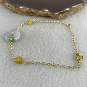 Natural Type A Lavender & Green Jadeite Ping An Kou Gold Accent Bracelet | Peace Disc Adjustable Bracelet (6.55g | 13–21cm | 17.2 x 5.5mm) - Huangs Jadeite and Jewelry Pte Ltd